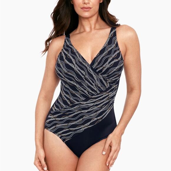 Miraclesuit Oceanus One Piece Swimsuit Linked In Metallic Slimming - Picture 1 of 13